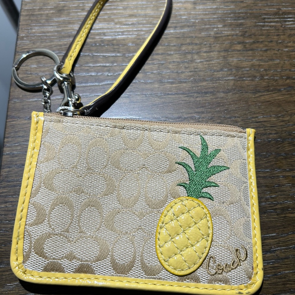 Coach Tan and Yellow Pineapple Wristlet